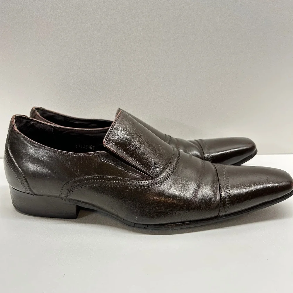 Gucci Mens Dark Brown Leather Square Toe Slip On Dress Shoes Made in Italy Sz 40